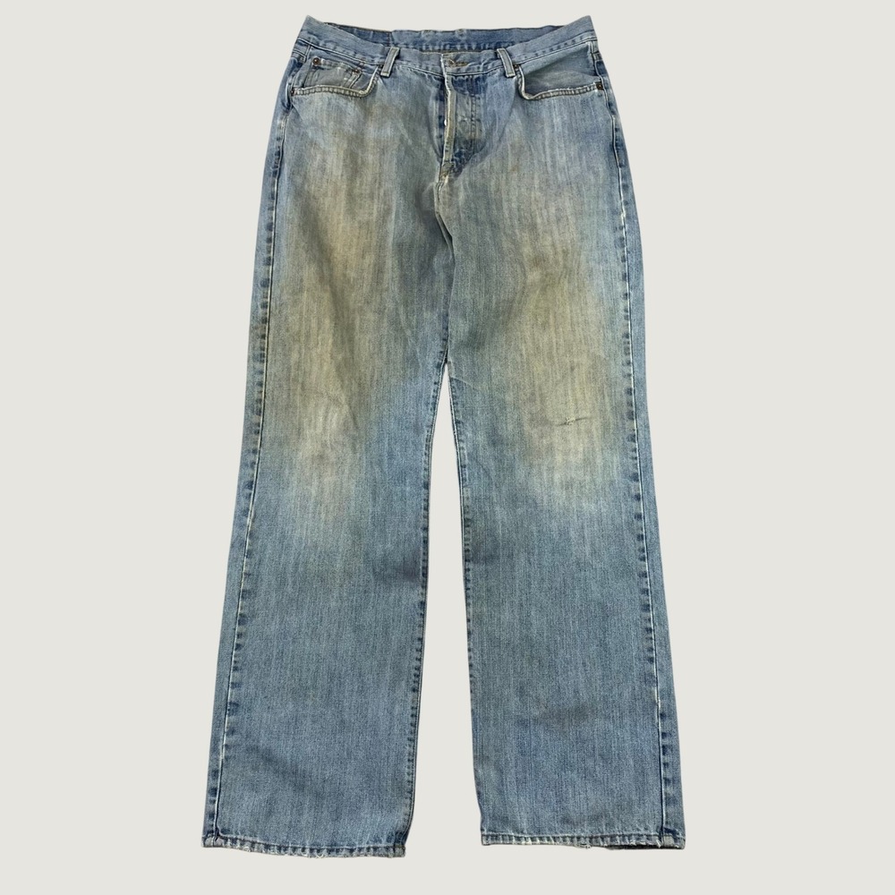 Vintage Lucky Brand Jeans Lowrise Bootcut Mens 36x33 Thrashed Faded Denim USA